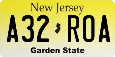 NJ license plate A32ROA