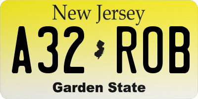 NJ license plate A32ROB