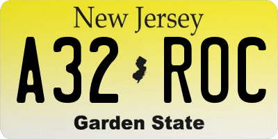 NJ license plate A32ROC