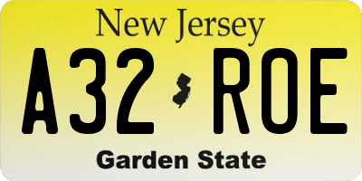 NJ license plate A32ROE