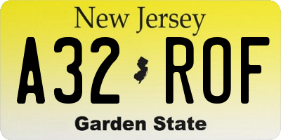 NJ license plate A32ROF
