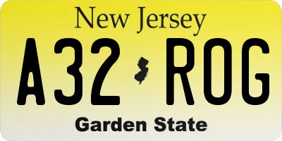 NJ license plate A32ROG
