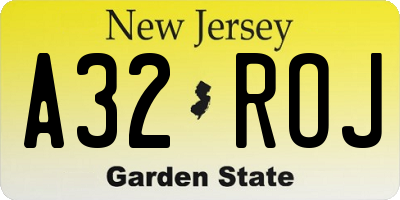 NJ license plate A32ROJ