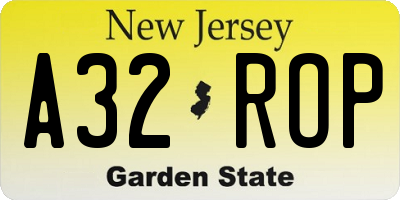 NJ license plate A32ROP