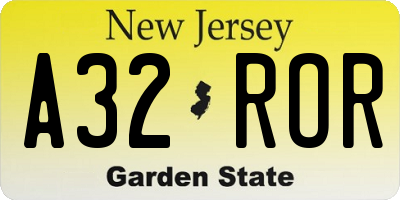 NJ license plate A32ROR