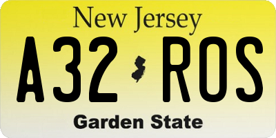 NJ license plate A32ROS