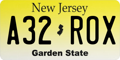 NJ license plate A32ROX