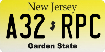 NJ license plate A32RPC