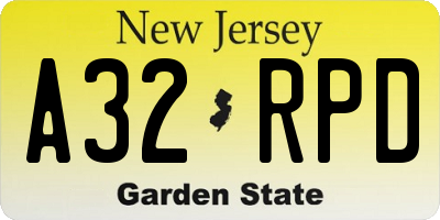 NJ license plate A32RPD