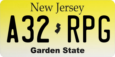 NJ license plate A32RPG