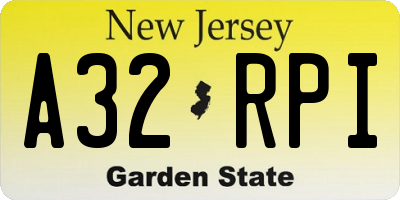 NJ license plate A32RPI