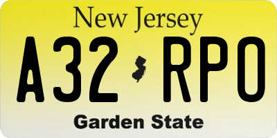 NJ license plate A32RPO