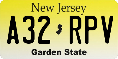 NJ license plate A32RPV