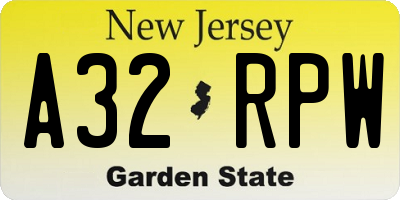 NJ license plate A32RPW