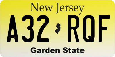 NJ license plate A32RQF