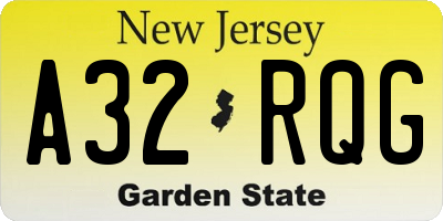 NJ license plate A32RQG
