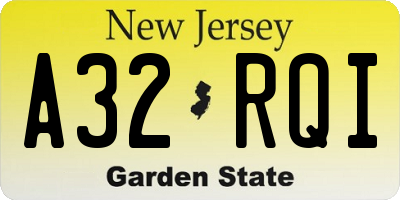 NJ license plate A32RQI