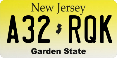 NJ license plate A32RQK