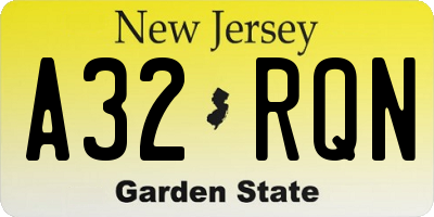 NJ license plate A32RQN
