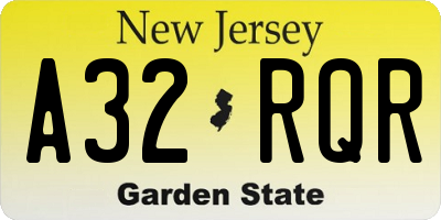 NJ license plate A32RQR