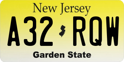 NJ license plate A32RQW