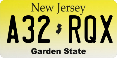 NJ license plate A32RQX