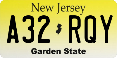 NJ license plate A32RQY
