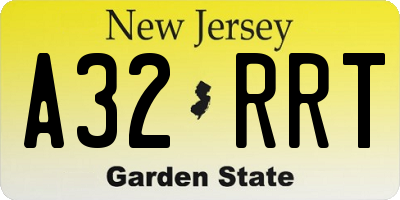 NJ license plate A32RRT