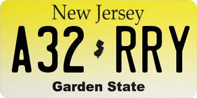 NJ license plate A32RRY