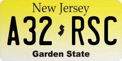 NJ license plate A32RSC