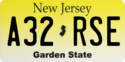 NJ license plate A32RSE