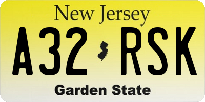NJ license plate A32RSK