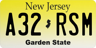 NJ license plate A32RSM