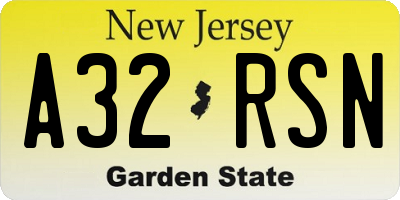 NJ license plate A32RSN
