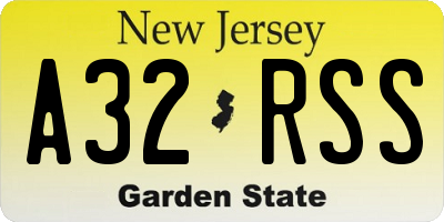 NJ license plate A32RSS