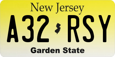 NJ license plate A32RSY