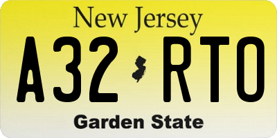 NJ license plate A32RTO