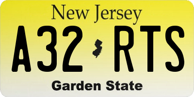 NJ license plate A32RTS