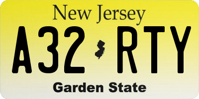 NJ license plate A32RTY