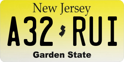 NJ license plate A32RUI