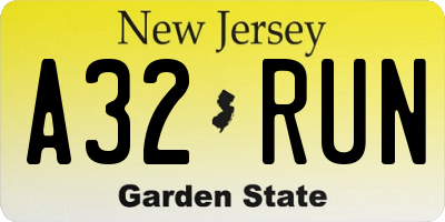 NJ license plate A32RUN