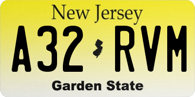 NJ license plate A32RVM