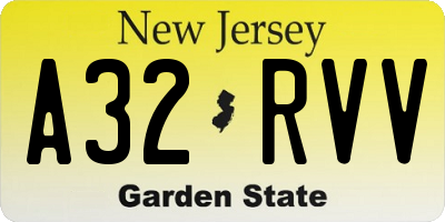 NJ license plate A32RVV