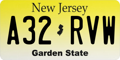 NJ license plate A32RVW