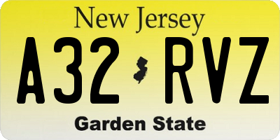 NJ license plate A32RVZ