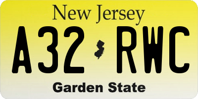 NJ license plate A32RWC