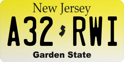 NJ license plate A32RWI