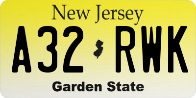 NJ license plate A32RWK