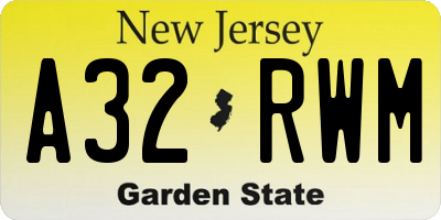 NJ license plate A32RWM