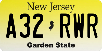 NJ license plate A32RWR